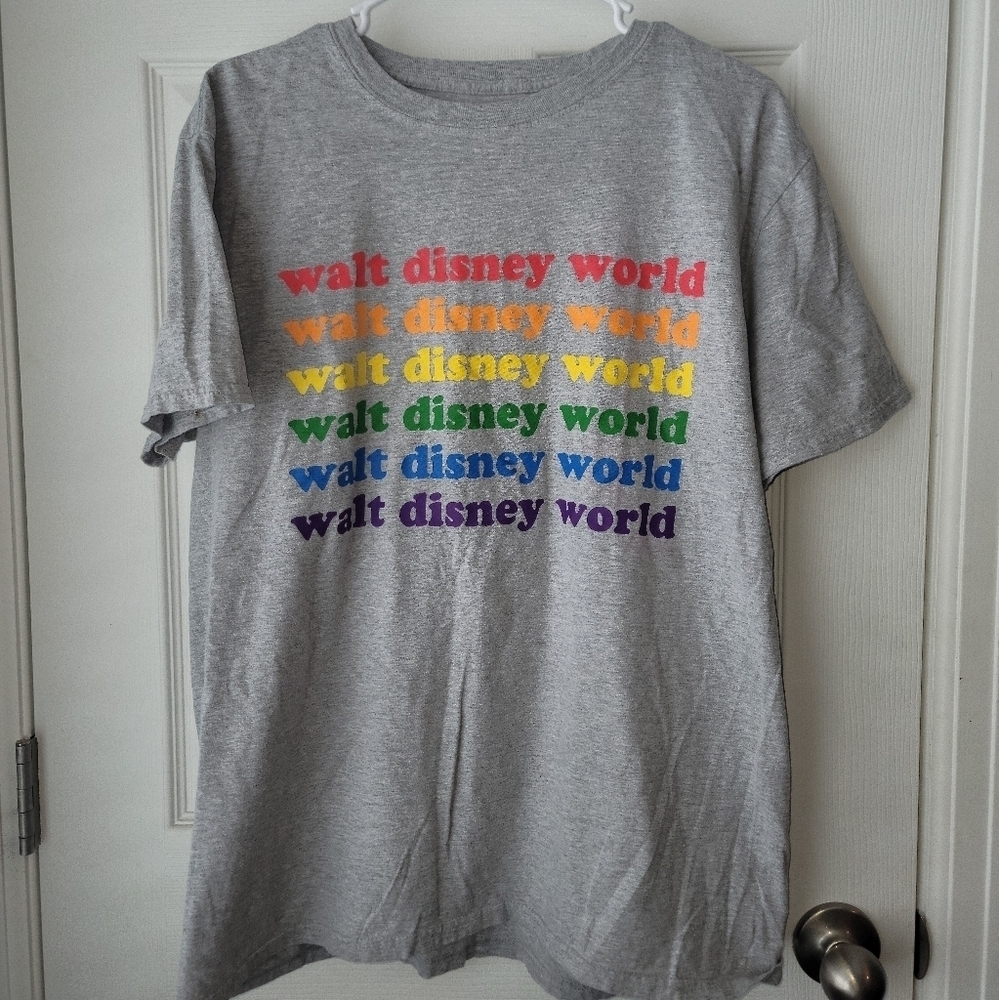 Walt Disney World Rainbow Short Sleeve Crew Neck T-shirt SZ L - Picture 1 of 6